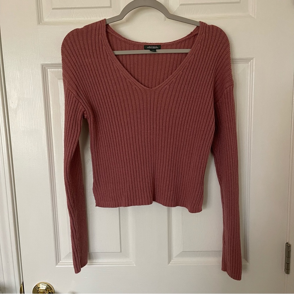 V-Neck Rib Knit Pullover Sweater